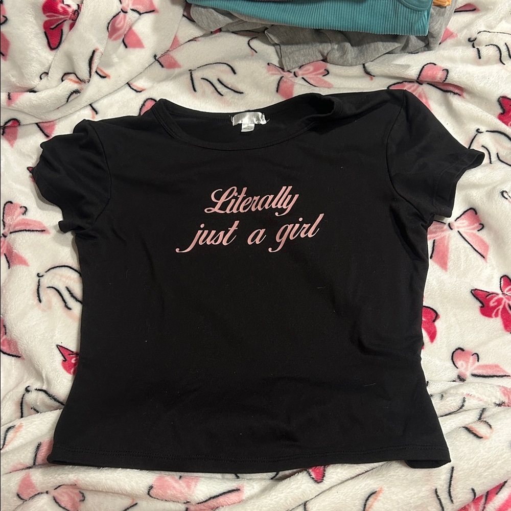 Chic Black Kids Tee with Pink Script